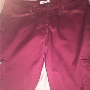 Maroon Cargo Jeans and White criss cross blouse